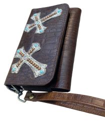 Klassy Cowgirl Leather Clutch Phone Wallet - Alligator with Cowhide Crosses #2